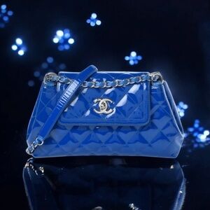 💞CHANEL Cobalt Blue Patent Leather Quilted Small Coco Shine Accordion Flap Bag